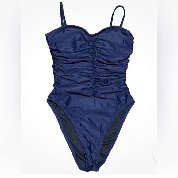 J Crew Ruched Sweetheart One-Piece Swimsuit Navy Blue - 24 - Picture 1 of 11